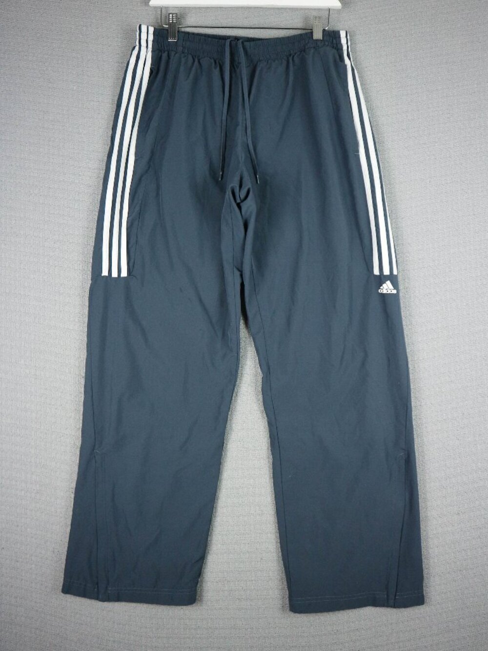 Vintage Adidas Track Pants Mens Large Grey Windbreaker Baggy Swishy Soccer Y2K